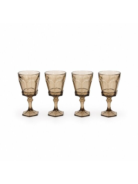 Fostoria Other - Water Goblets Stemmed Paneled Fostoria Virginia Smoky Brown Set 4 Mid Century Vi